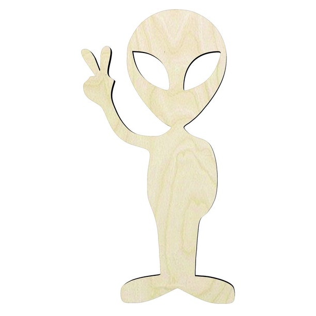 2"-20" Alien Wood Cutout - laser-cut Baltic birch wood cutout for craft projects