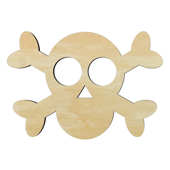 2"-20" Skull and cross bonesor un Wood Cutout - laser-cut Baltic birch wood cutout for craft projects
