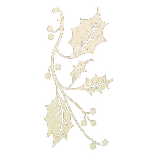 4"-20" Holly branch Wood Cutout - laser-cut Baltic birch wood cutout for craft projects