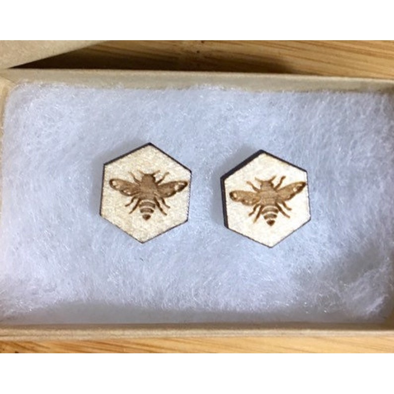 Bumblebee Wood Stud Earrings Wood Cutout - wood cutout by Growing Tree Gallery