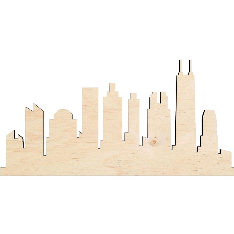 Chicago Skyline Cut Outs Wood Cutout - laser-cut Baltic birch wood cutout for craft projects