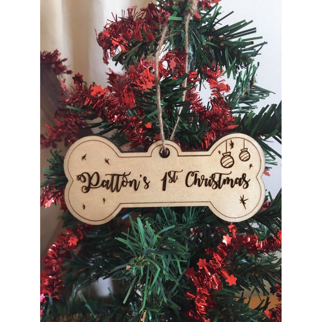 Dogs first christmas ornament Wood Cutout - wood cutout by Growing Tree Gallery