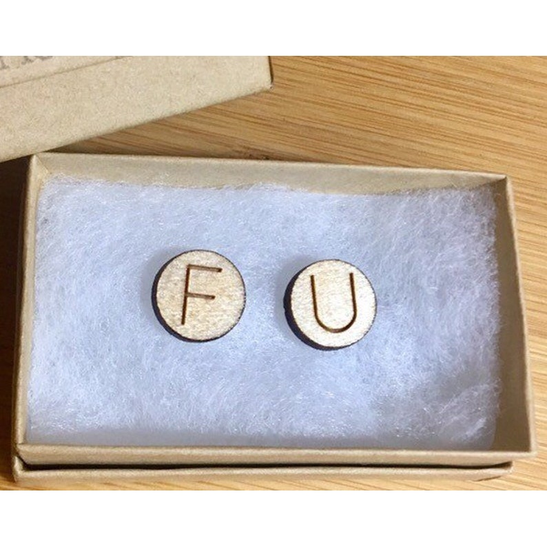 F*** Y** F U Wood Stud Earrings, wood stud earrings - Jewelry Wood Cutout - laser-cut Baltic birch wood cutout for craft projects