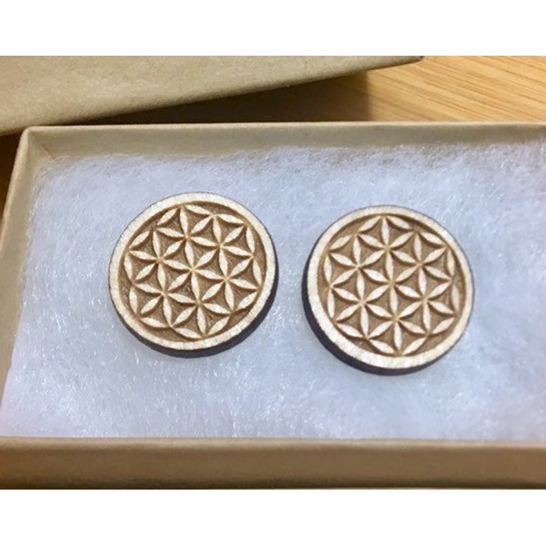 Flower of Life Wood Stud Earrings, flower of life, sacred geometry Wood Cutout - wood cutout by Growing Tree Gallery