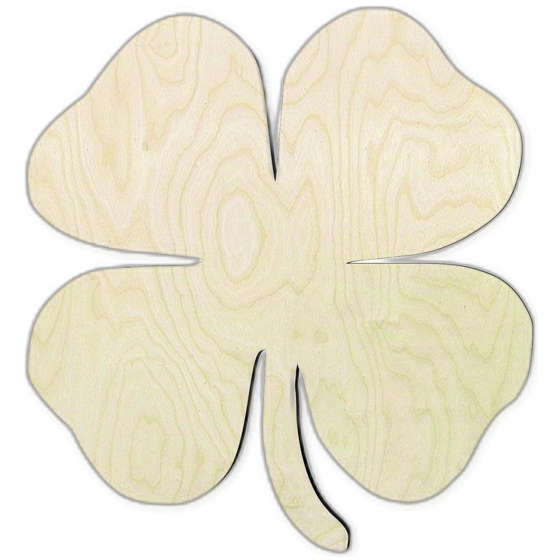 Four Leaf Clover Wood Cutout - Multiple Sizes - laser-cut Baltic birch wood cutout for craft projects