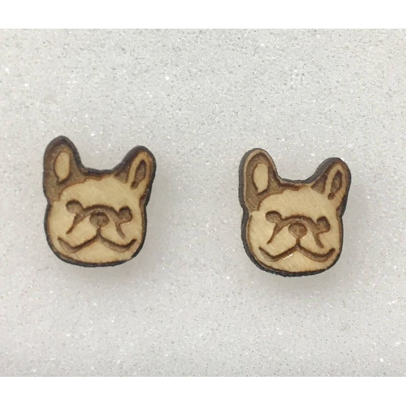 French Bulldog Earrings Wood Cutout - laser-cut Baltic birch wood cutout for craft projects