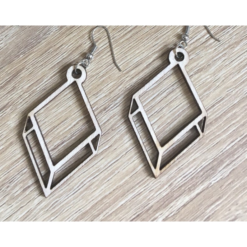 Geometric wood earrings Wood Cutout - wood cutout by Growing Tree Gallery