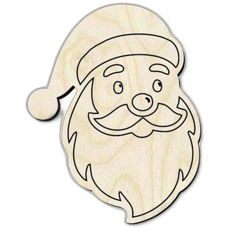 Santa Wood Cutout - Christmas Craft Shape - laser-cut Baltic birch wood cutout for craft projects