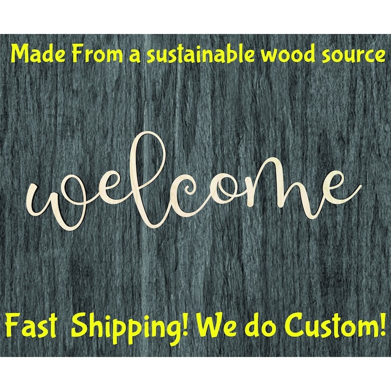 Welcome Script - Multiple Sizes word cutout - wood cutout by Growing Tree Gallery