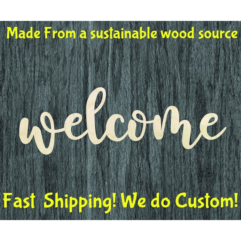 Welcome Script - Multiple Sizes word cutout - wood cutout by Growing Tree Gallery