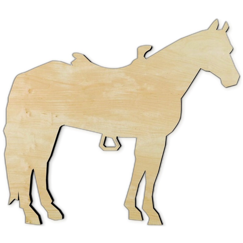 Western Horse Wood Cutout - laser-cut Baltic birch wood cutout for craft projects