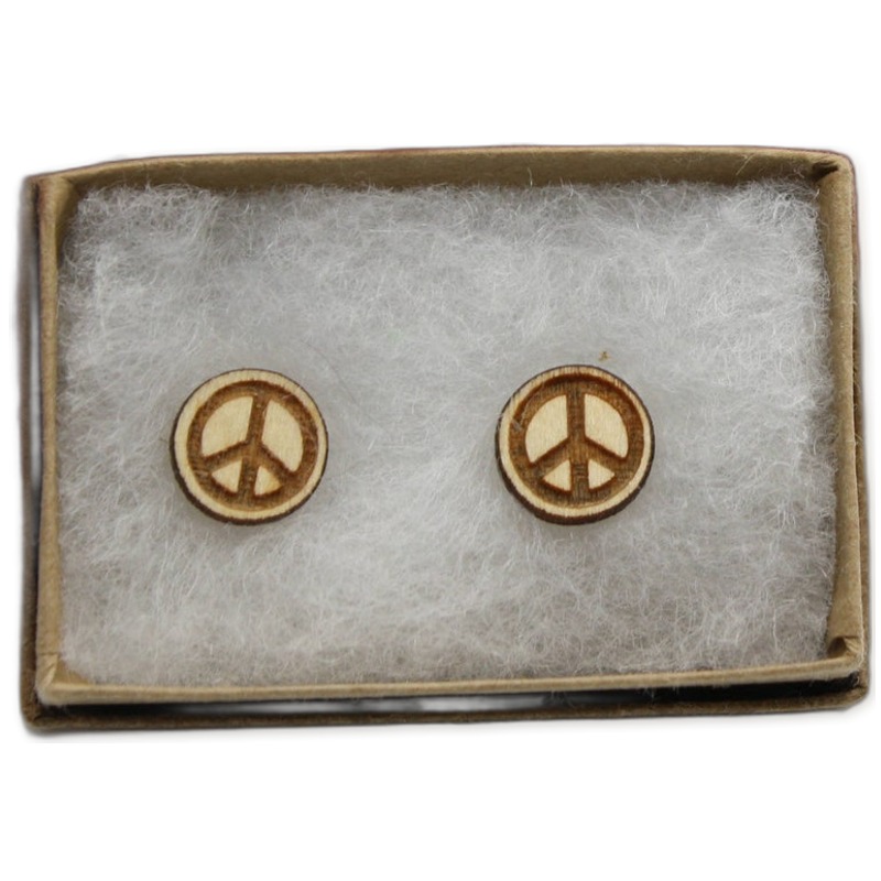 Wooden peace stud earring, peace earring, wood earring, peace stud earring Wood Cutout - wood cutout by Growing Tree Gallery